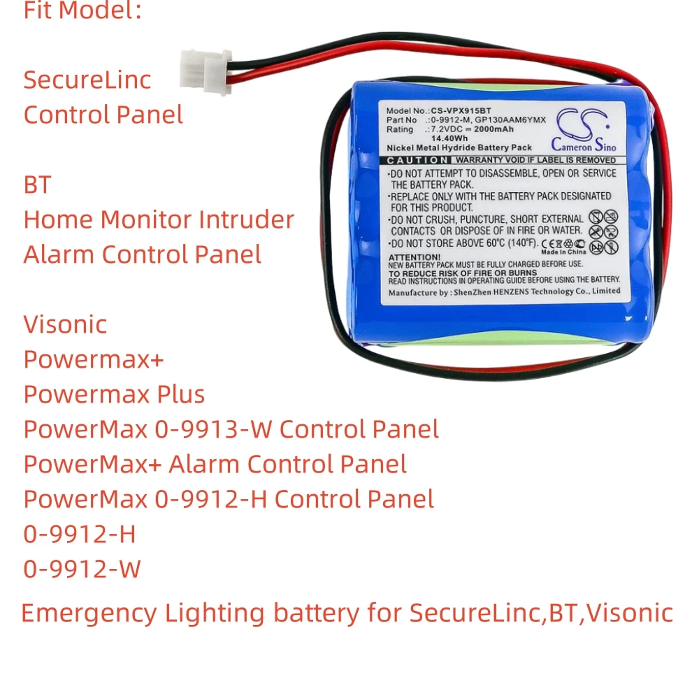 

Ni-MH Alarm System Battery - 7.2V 2000mAh | Compatible with SecureLinc, BT, Visonic Control Panel, Powermax+, 0-9912-H