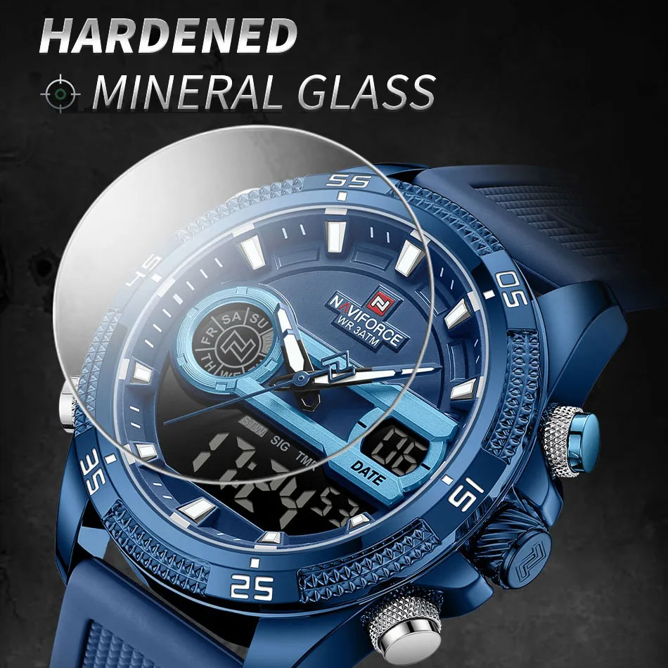 

Новый стиль NAVIFORCE, оригинальные мужские часы, спортивные водонепроницаемые светящиеся кварцевые наручные часы, силиконовый ремешок, цифровые будильники, подарки