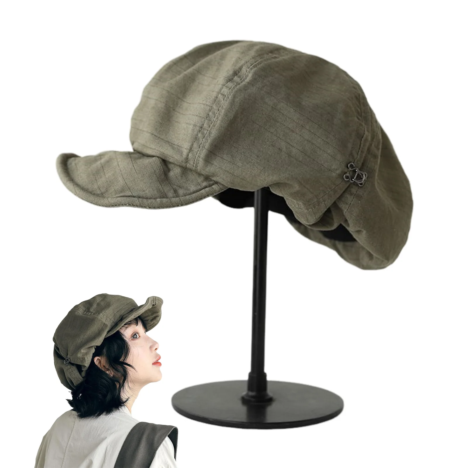 Retro-Baskenmütze im französischen Stil für Damen, Vintage-Maler-Baskenmütze, einfarbige Mütze für Outdoor-Angeln, Camping, 54–60 cm
