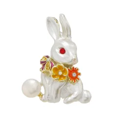 Lovely Enamel Rabbit  Flower Brooches For Women Unisex Vintage Cute Cartoon Pearl Pet Animal Breast Pin New Year Jewelry Gifts
