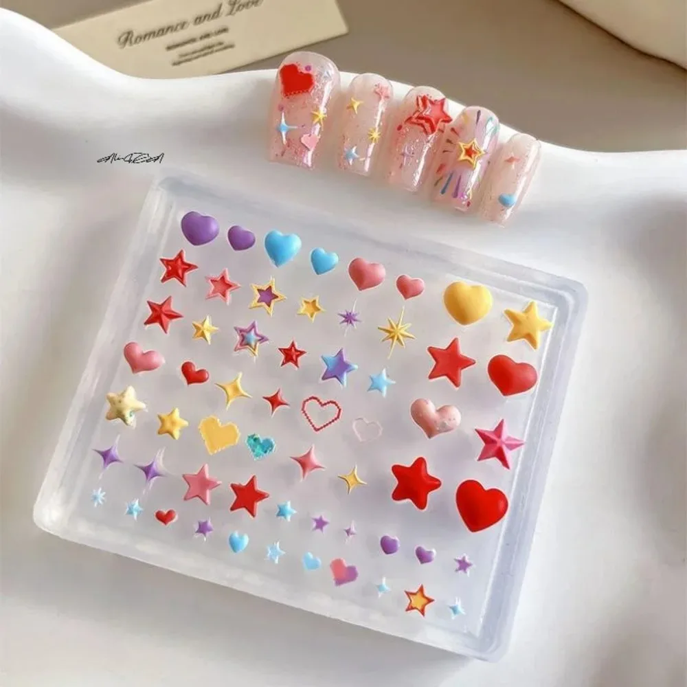 3D Herz Stern Pentagramm Silikon Nagelform DIY Nail Art Transparente Maniküre Dekoration Kreativität Vorlage für Nagel Charm