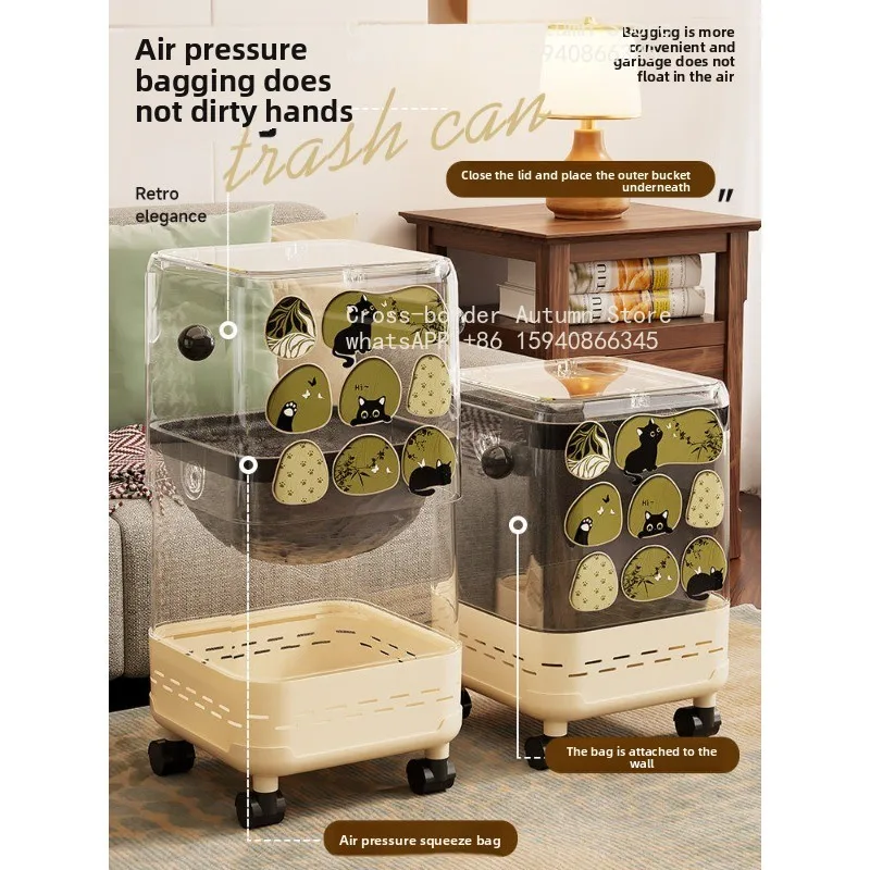 Medieval style living room trash can household with cover light luxury high-end high-value bedroom bathroom toilet