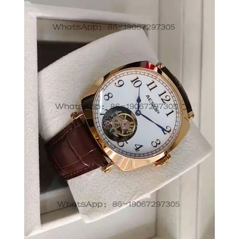 Wristwatch Simple Curved Square Shell Hollow Tourbillon Mechanical Men's Watch