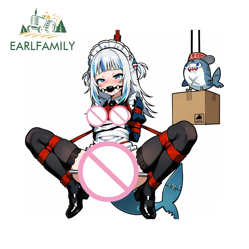 

EARLFAMILY Gawr Gura Vtuber Tie Hentai Maid Waifu Car Stickers Creative Rear Windshield Window PVC Decals Perfect Car Goods