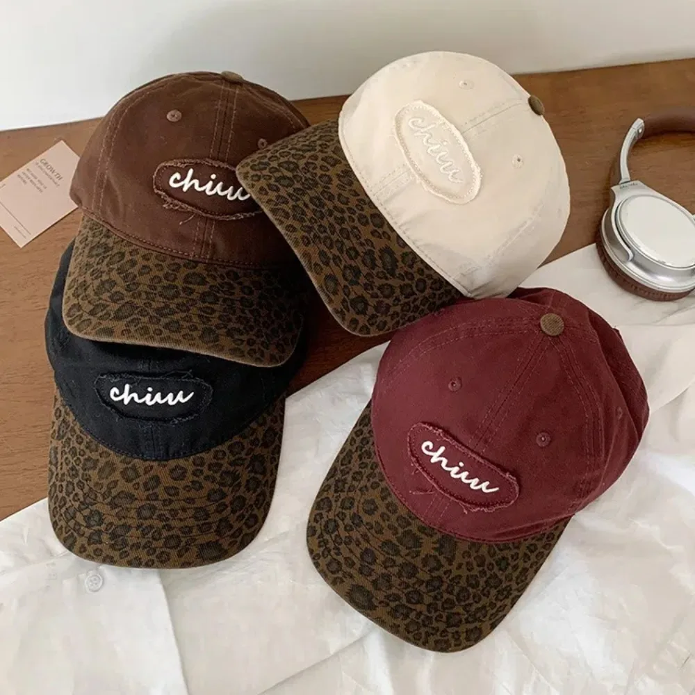 Fashion Korean Style Baseball Cap Leopard Print Universal Duck Tongue Cap Color Splicing Rebound Caps for Women Girls