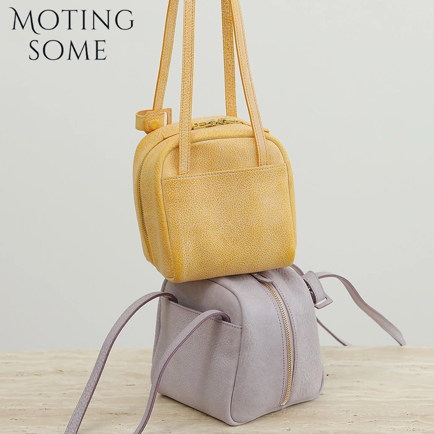 

MOTINGSOME 2026 New in Handmade Fog Wax First Layer Cowhide Bags Woman Toast Bag Small Square Bag Tote Pillow Handbag Mini Purse