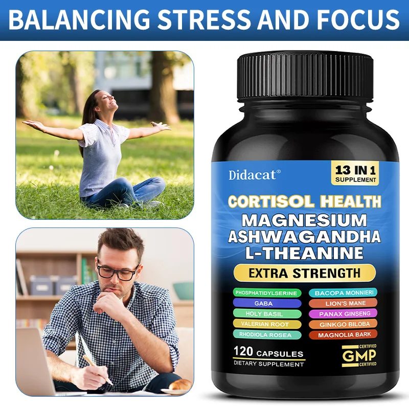 Cortisol Supplements - Magnesium Ashwagandha for Brain Memory, Thinking, Brain Cell Health Support, Mood, Promotes Relaxation
