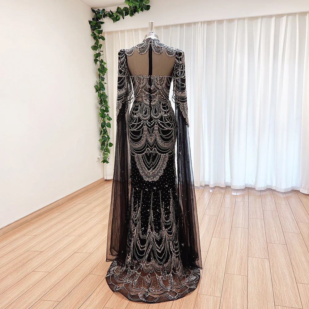 Luxury Dubai Mermaid Evening Dress with Cape Sleeves for Women 2024 Arabic Muslim Formal Prom Wedding Party Gown Customized