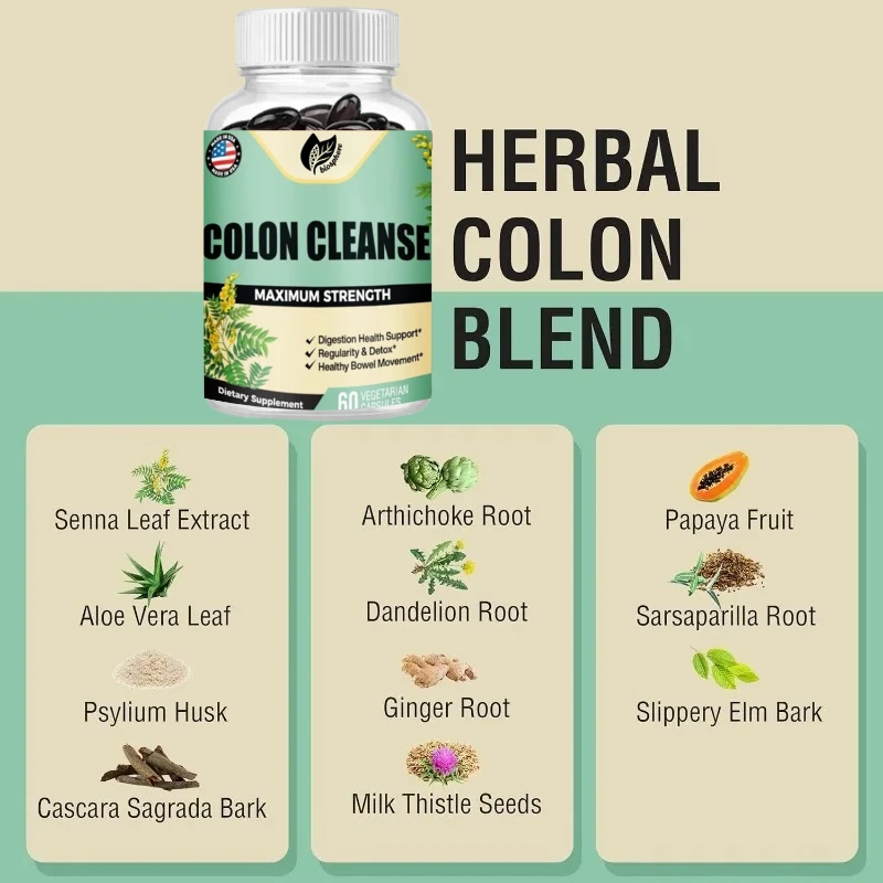 Colon Cleansing - All Natural Herbal Formula Capsules, Intestinal Health and Healthy Metabolism Support 60 Vegetable Capsules
