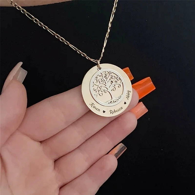 Niestandardowy naszyjnik z imieniem rodziny dla kobiet spersonalizowane drzewo życia wisiorek naszyjniki mężczyźni Choker ze stali nierdzewnej biżuteria prezent kołnierz