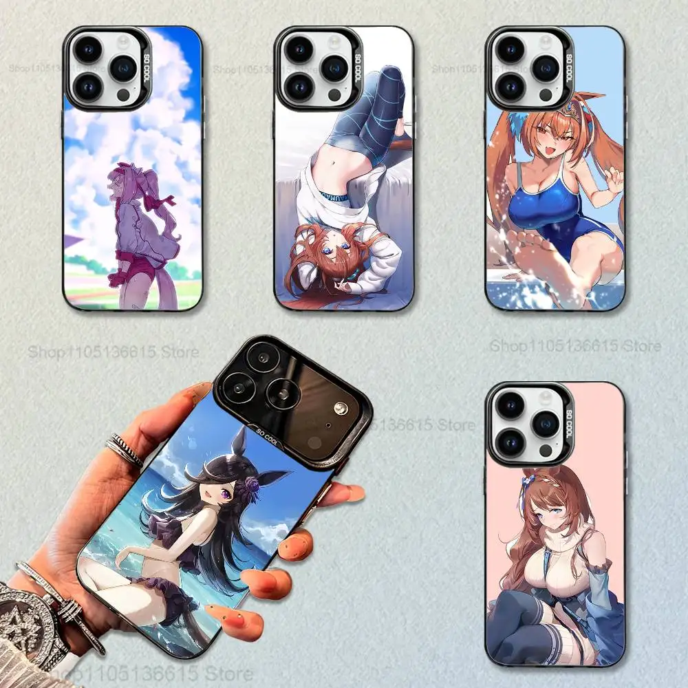 

UMA Musume PRETTY Derby Phone Case For iPhone 16,15,14,17,13,12,11,Mini,Pro,SE,XS,MAX,Black Matte Silicone Cover