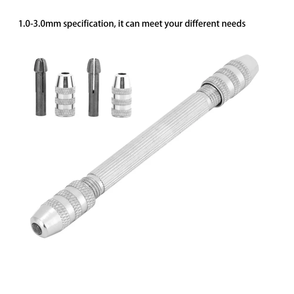 2Pcs Firm Metal Pin Vise Chuck Silver Length 10.3cm Double End Pin Vise Mini Pin Vise for Watch Repairing