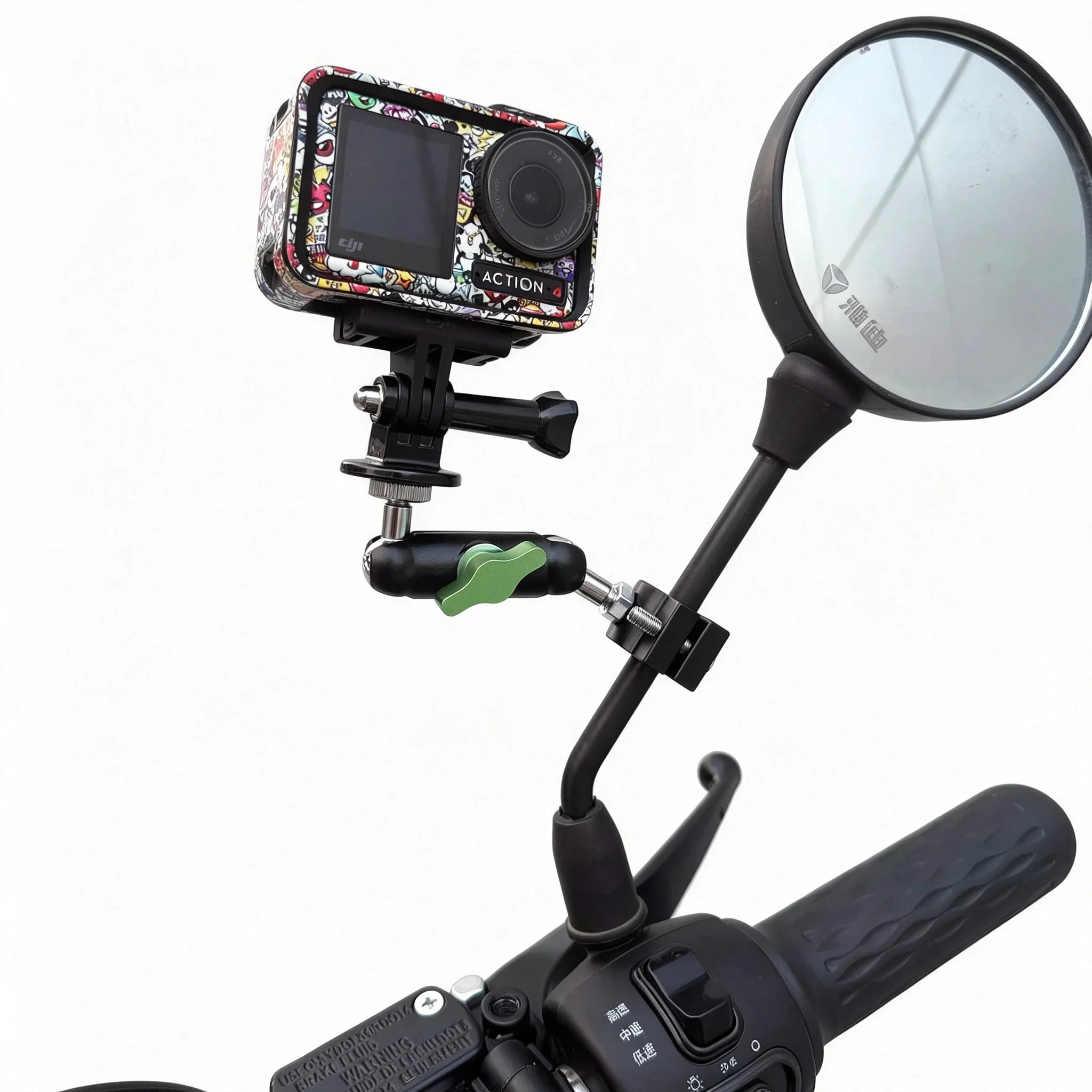 Anti‑Shake Rearview Mirror Metal Clip Sports Camera Mount for Motorcycle Electric Scooter Outdoor Riding Video Bracket