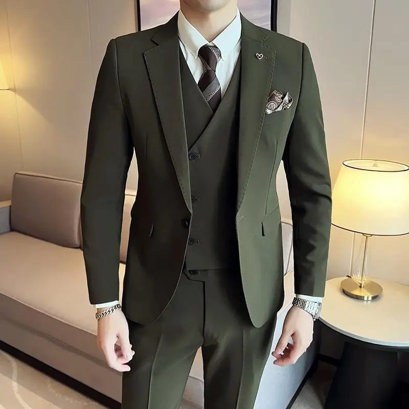 A603abito di fascia alta verde scuro, abito da uomo thug, abito da sposa, abito da sposo, versione coreana da uomo, vestibilità slim alla moda, stile britannico