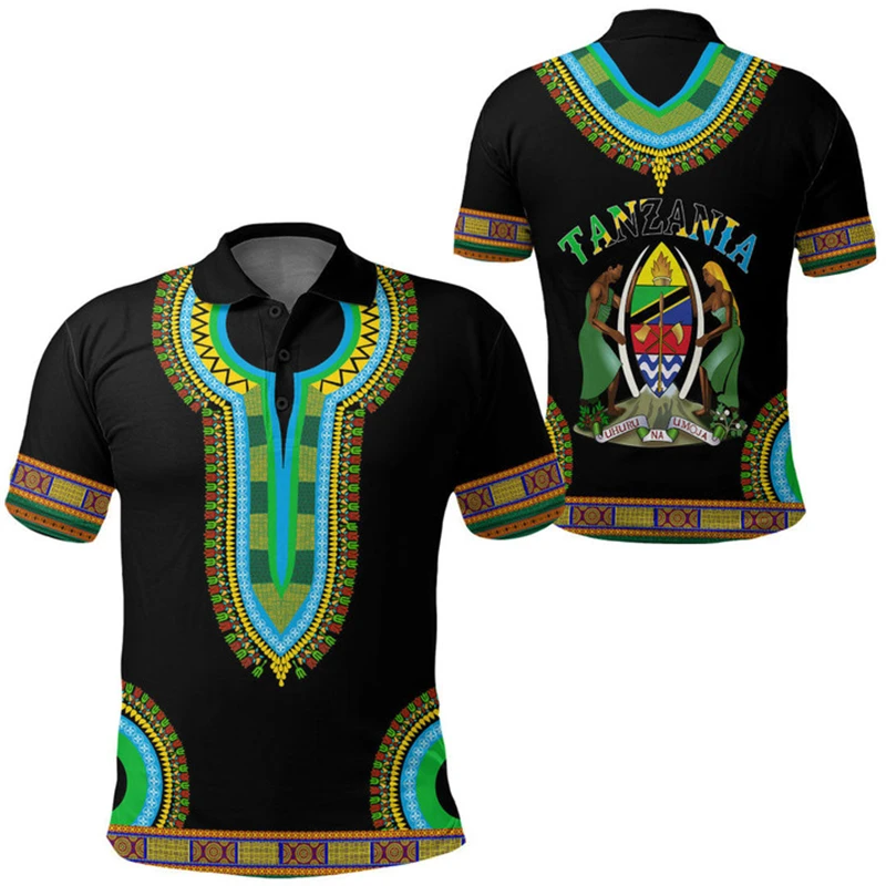 Tanzania Flag Map 3D Printed Polo Shirts For Men Clothes Africa Country Dashiki POLO Shirt National Emblem Short Sleeve Male Top