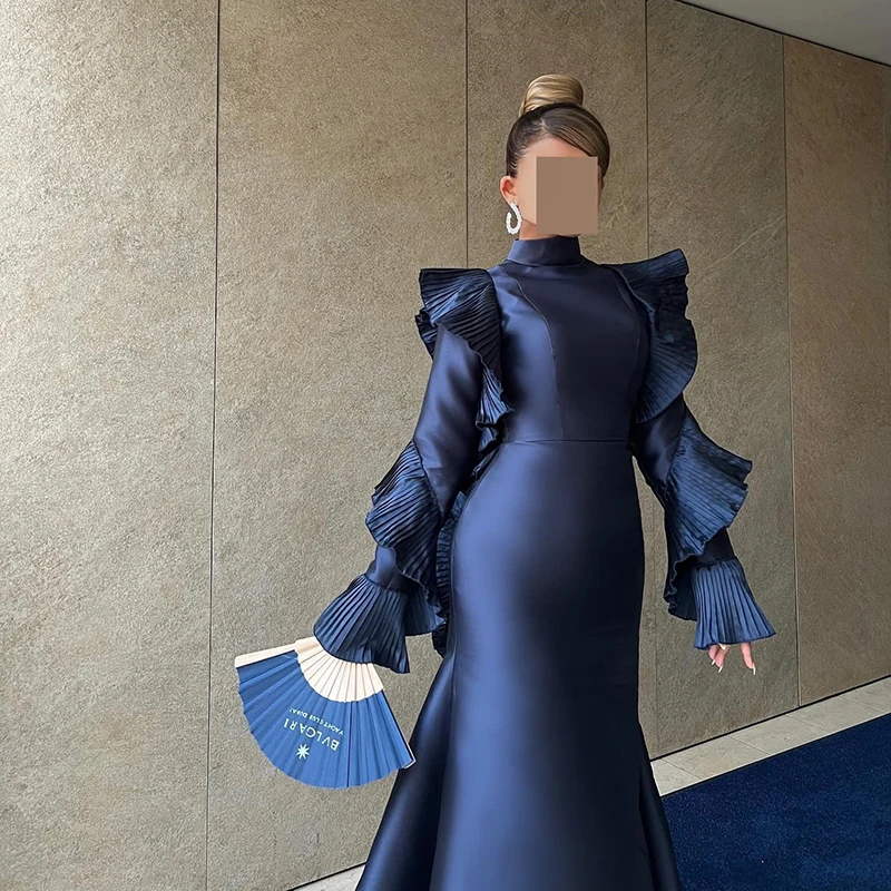 Thinyfull Formal Mermaid Prom Dresses Long Sleeve High Neck Evening Dress Saudi Arabia Cocktail Party Prom Gowns Custom Size