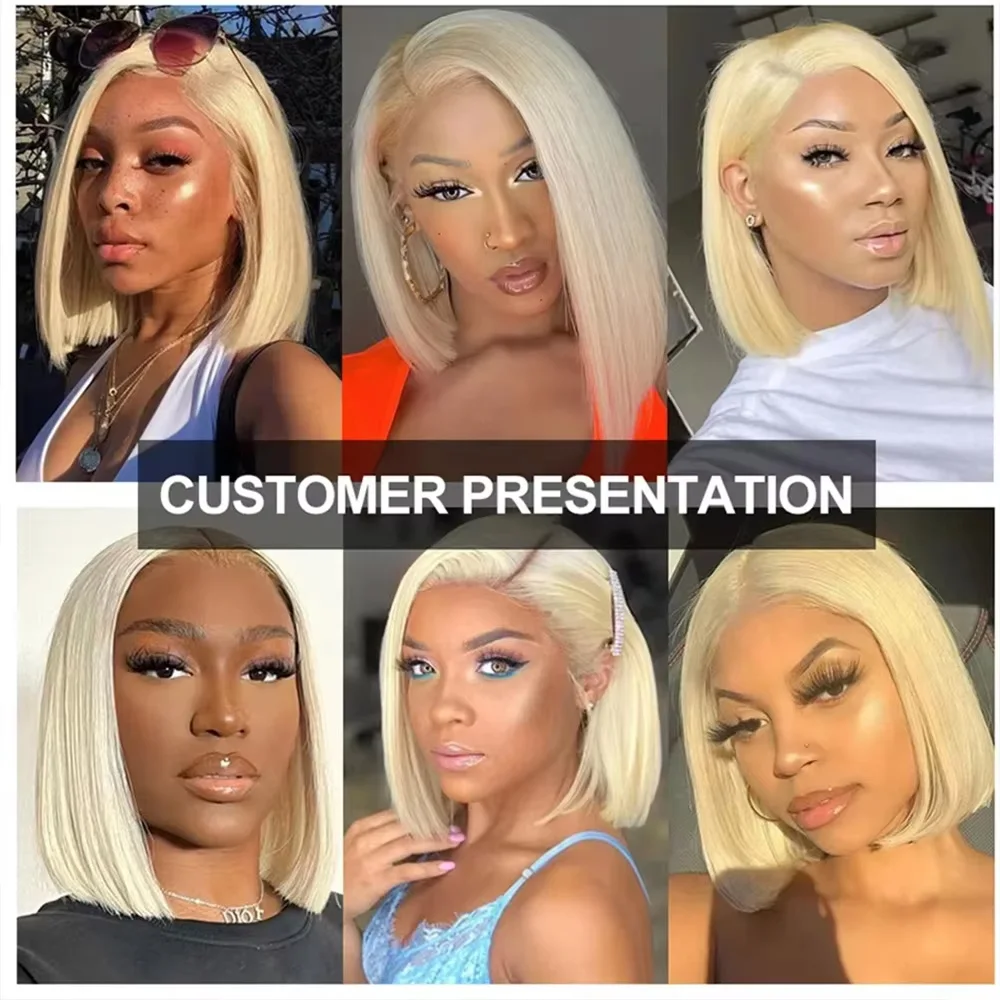 613 Straight 13x4 Lace Front Human Hair Bob Wig Pre Plucked Baby Hair 613 Blonde Short Bob Wig Remy Human Hair For Women image 4