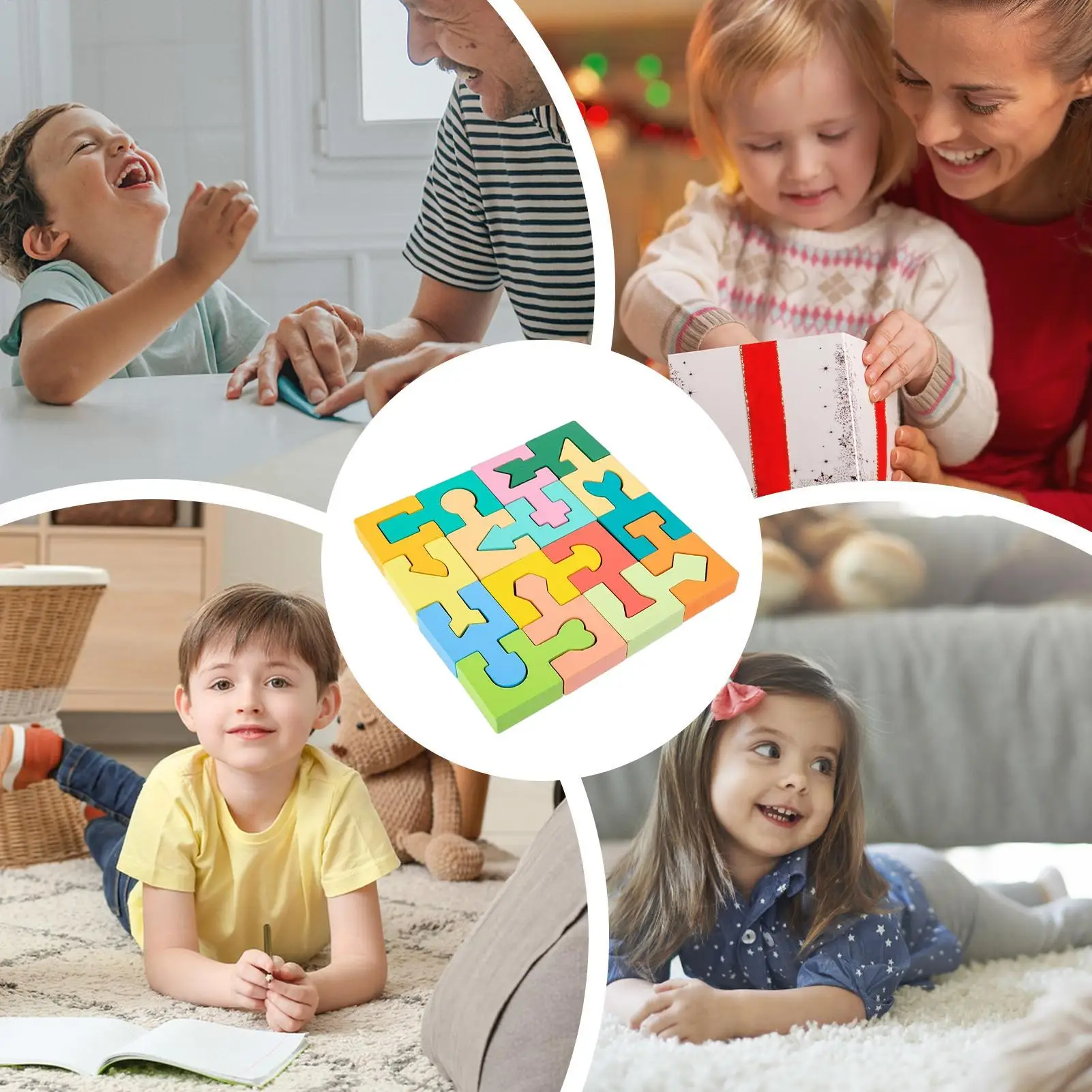 Wooden Puzzles Geometric Shape Matching Toy 16 Pcs Jigsaw Puzzle for Kids Observation training reinforcement Learning Education