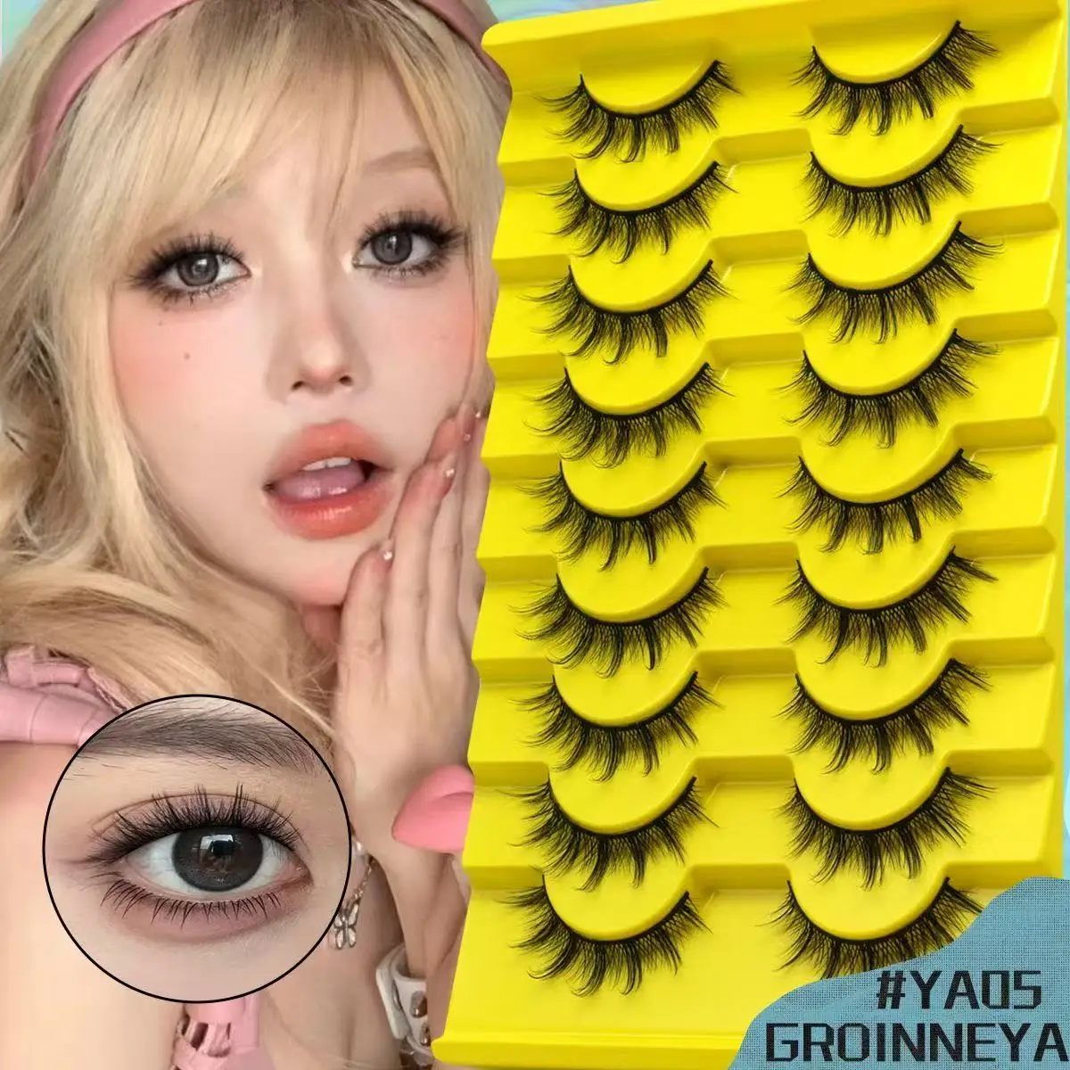 10 Pairs of Natural Simulation Half Eye False Eyelashes, Transparent Stem, V-shaped Cross Design, Curled and Extended Eyelashes