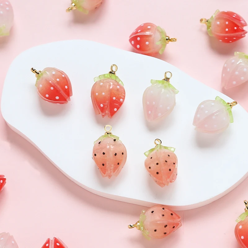 4pcs Ins Lovely Strawberry Heat Shrinkable Resin Pendant DIY Handmade Jewelry Necklace Earrings Accessories Materials Charms