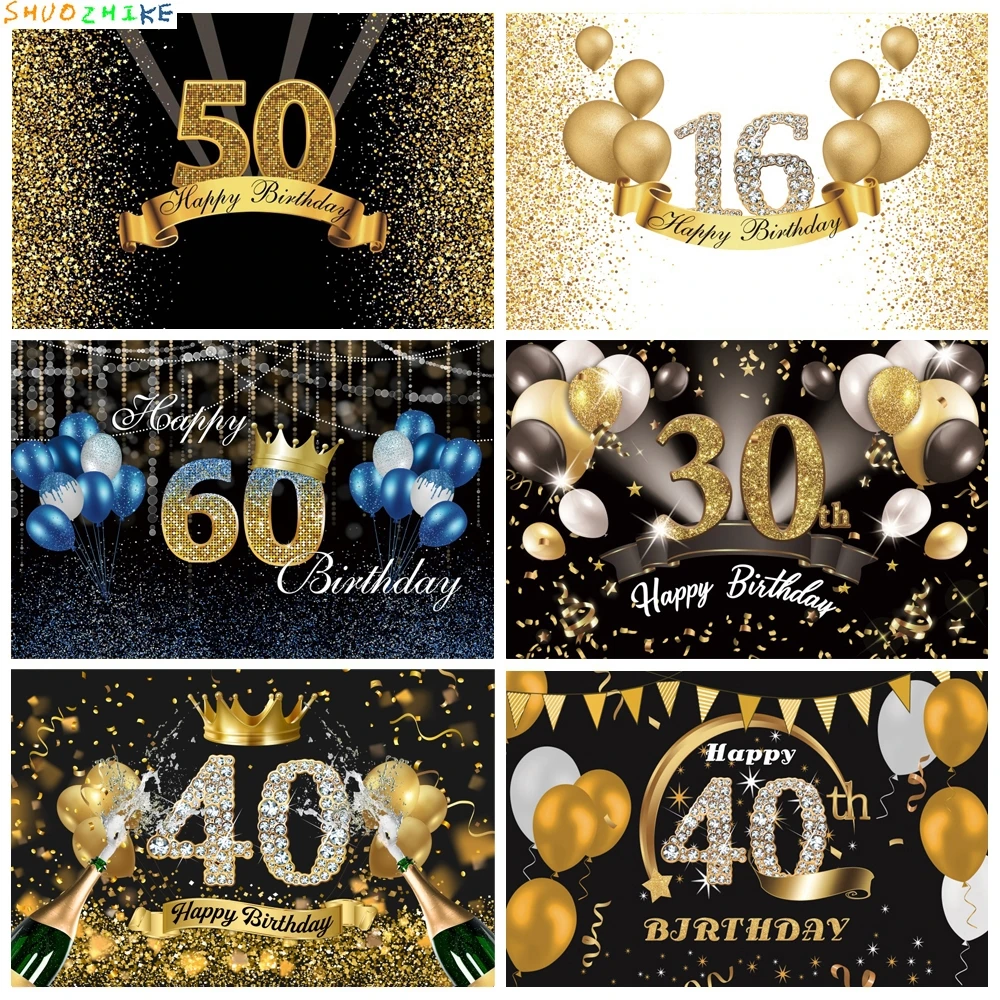 

Happy 16 18 50 30 40th Birthday Party Gold Polka Dot Personalized Birthday Poster Photographic Background Photo Backdrop