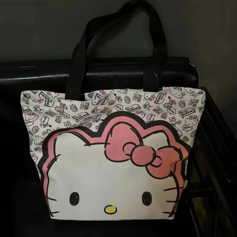 Sanrio Hello Kitty กระเป๋าสะพายไหล่อะนิเมะ Prinnted กระเป๋าถือ Y2k ความจุขนาดใหญ่สำหรับผู้หญิงช้อปปิ้ง Tote แฟชั่นเกาหลีหรูหรากระเป๋า