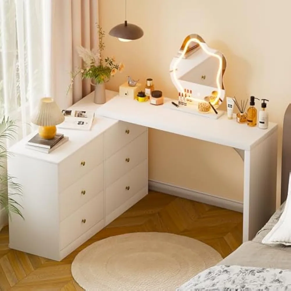 Mesa de canto de 82 polegadas com espelho e luzes LED ajustáveis de 3 cores