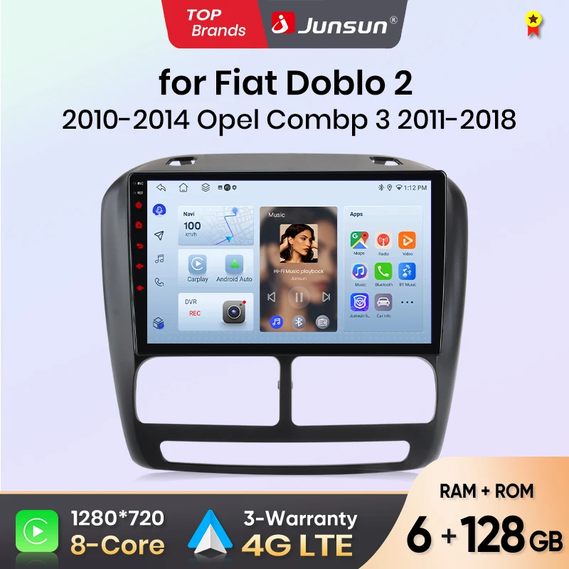 Autoradio Junsun pour Fiat Doblo Opel Combo Tour 2010-2015, CarPlay, Android Auto, FM, RDS, DSP, BT, GPS, Navi, SWC, écran tactile HD IPS, Plug & Play, lecteur multimédia, appels mains libres, style d'origine de la voiture, unité principale