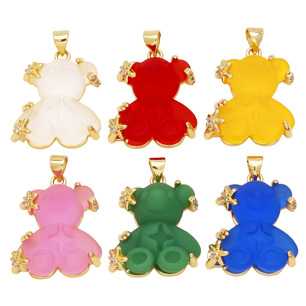 OCESRIO Multicolor Resin Bear Pendant for Necklace Copper Gold Plated Crystal Star Cute Animal Jewelry Making Supplies pdtb402