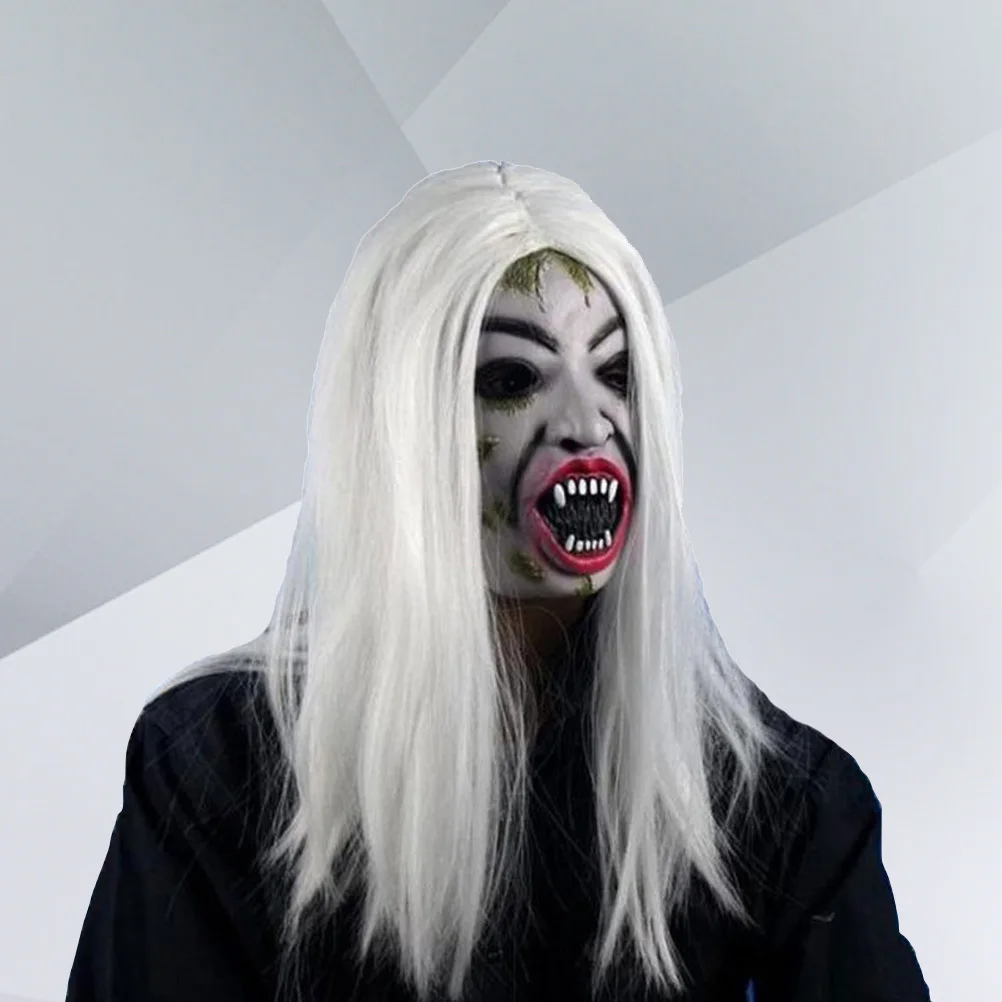 

Жуткая длинная белая прическа Садако на Хэллоуин для маскарада, косплей, вечерние костюмы ведьмы на Хэллоуин