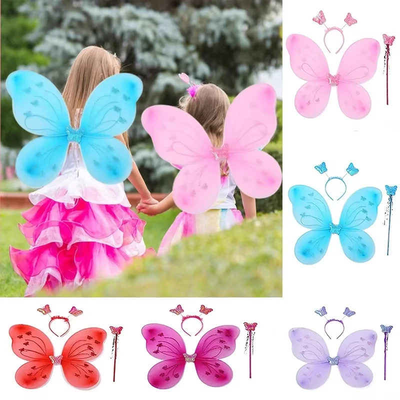 3-delige set kinderen vlinder hoofdband vleugels leuke feest rekwisieten met sprookjesstaf glitter vlinder aankleden sprookjesvleugel cosplay kostuum