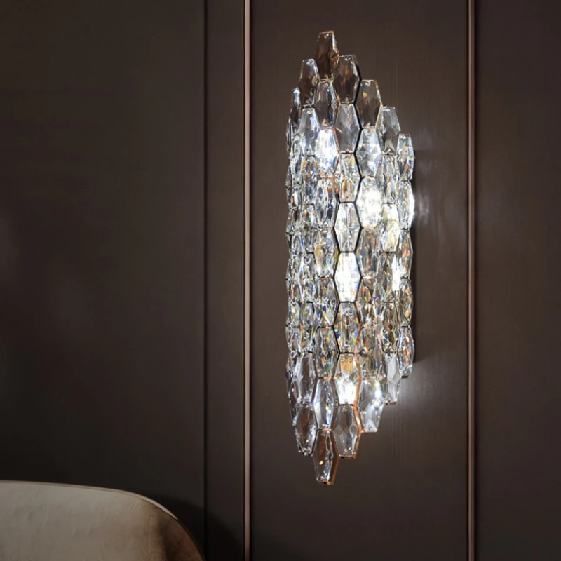 Gold Stainless Steel Clear Crystal LED Wall Sconce Art E14
