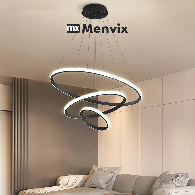 Menvix Modern Pendant Lamp Led Rings Circle Hanging Chandelier White Loft Living Dining Room Kitchen Indoor Lighting Fixture