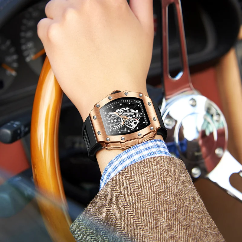 Venda quente moda esportes relógios masculino marca onola casual pulseira de silicone à prova dwaterproof água tonneau quartzo relógio de pulso homem presente dropshipping