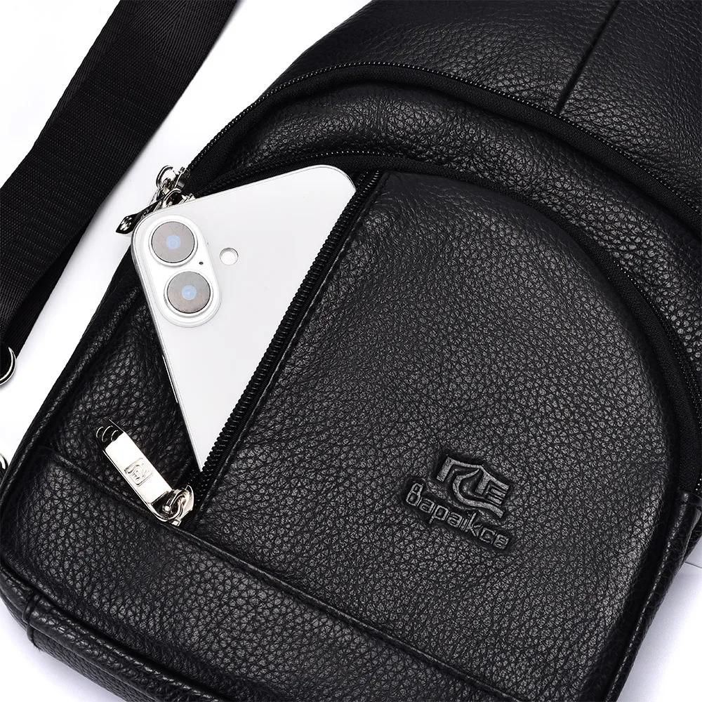Borsa da petto da uomo in vera pelle con tracolla regolabile Borsa a tracolla portatile per pendolari da lavoro di grande capacità