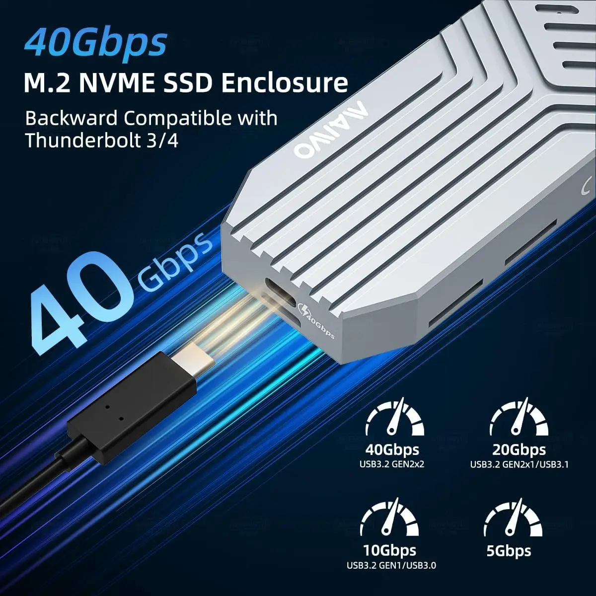 MAIWO USB4.0 NVMe SSD Enclosure 40Gbps M.2 NVMe Aluminum Case for 2280 M-Key Compatible with Thunderbolt 4/3 Buit-in Fan Cooling