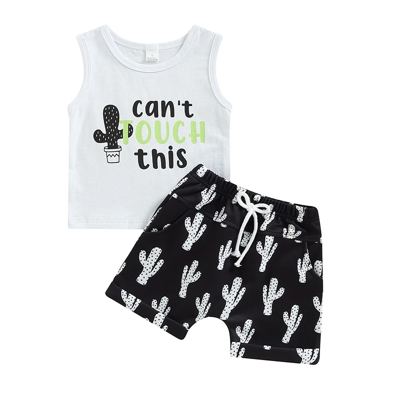 

Springcmy Infant Baby Boys 2Pcs Shorts Set Summer Print Tank Top with Elastic Waist Shorts Summer Outfits