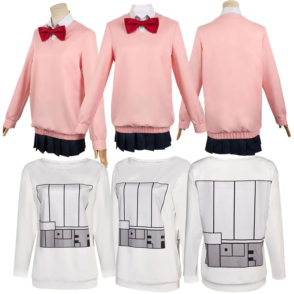 

Female Momo Cosplay Pink Uniform Suits Shirt Skirt Earrings Anime Danda Roleplay Costume Halloween Carnival Party Clothing