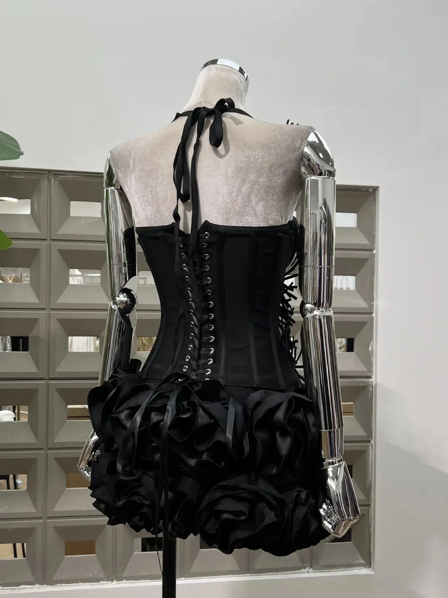 Bandage Tight Two Piece Flower Top Mini Skirt Sets Halter Knitted Nightclub Clothing Luxury Party Dress Women's Fashion Outfit