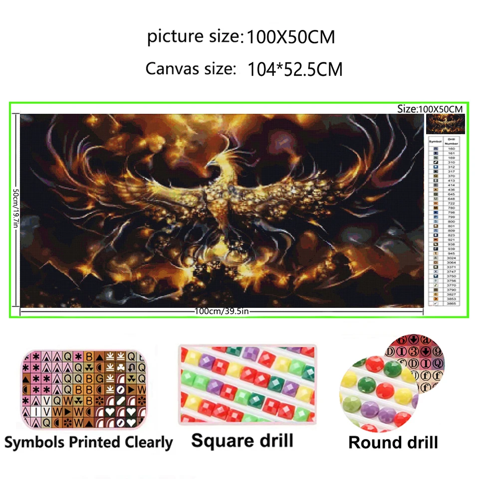 Golden Phoenix DIY Diamond Painting Large Size Full Diamond Mosaic Cross stitch Kits Fantasy Vermilion Sparrow Home Decor Gift