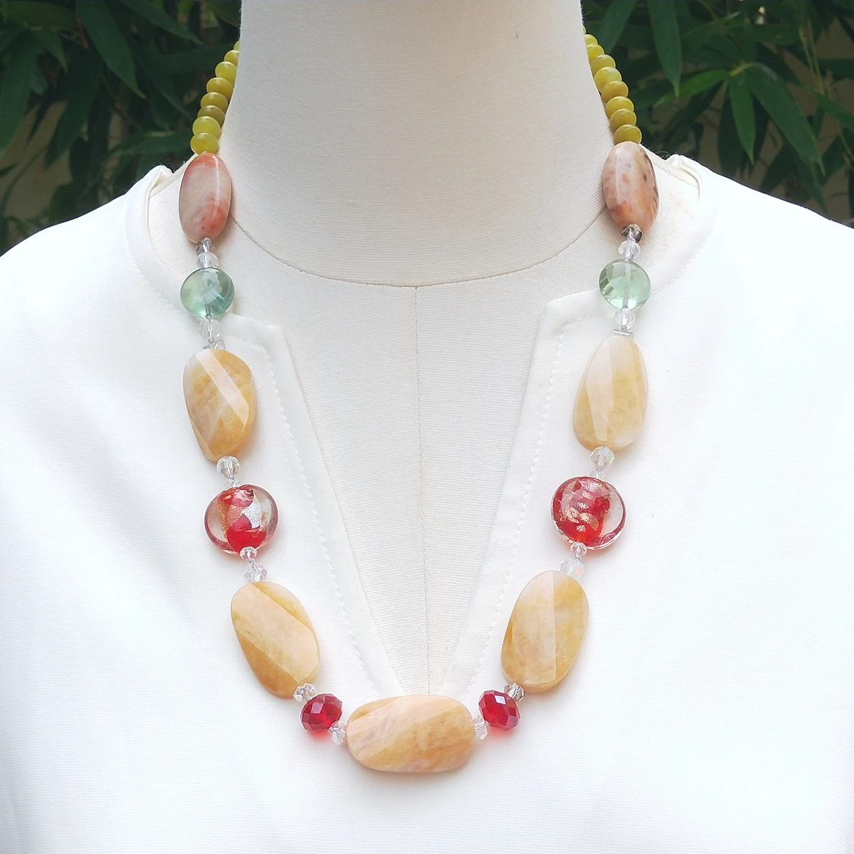 Lii Ji Real Stone Yellow Jade Lemon Jade Fluorite Glaze Crystal Necklace 64cm Stock Sale Women Jewelry Gift