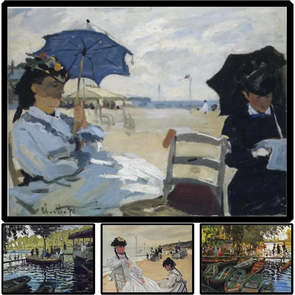 

Классическая картина маслом Клод Моне, репродукция, пляж в Тровиле, ручная роспись на холсте, картина для декора стен гостиной