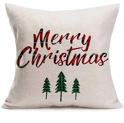 Christmas Farmhouse Decorative Pillowcase Red Green Gingham Check Reindeer Tree Linen Pillow Cover Cushion Cover 45x45cm