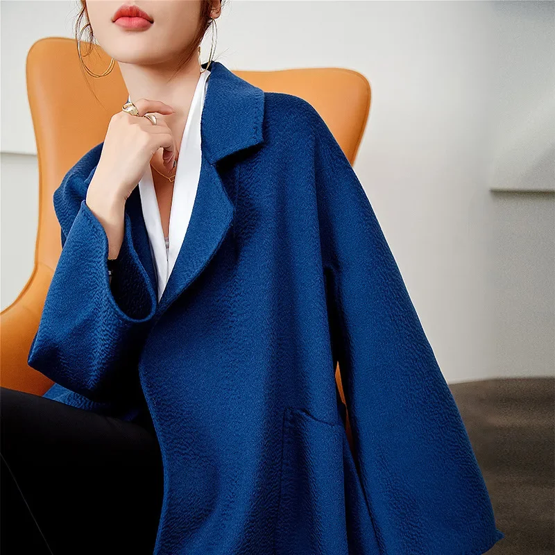 Water ripple double-sided cashmere coat women's medium and long 2024 new high-end Korean version wool coat manufacturers