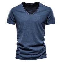 Qualité de la marque100% coton t shirt homme de marque Col en V mode homme Coupe ajustée Soild T-shirts  Hommes Hauts  manche courte t shirt homme 1