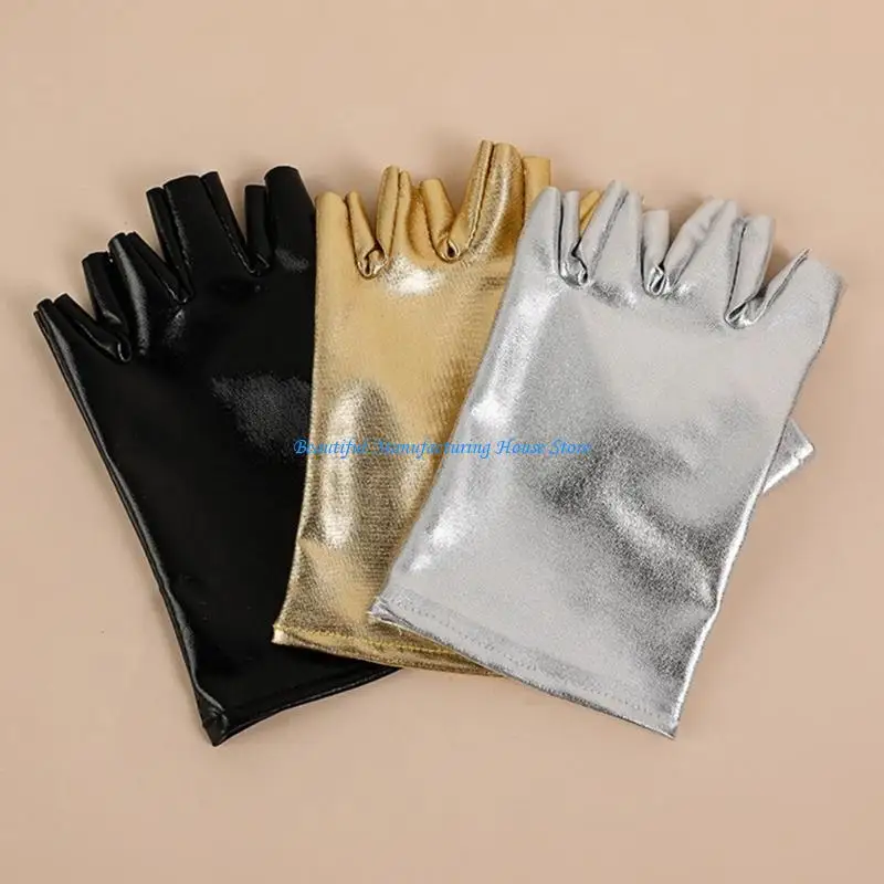 E56A 2 الكثير أنيق نصف اصبع قفازات أنيقة المرأة قفازات جلدية تأثيري القفازات #5