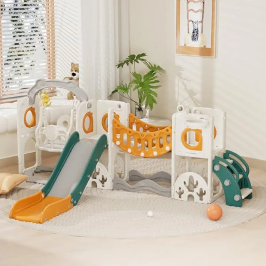 

11 in 1 Toddler Slide and Swing Set Slide for Toddlers Outdoor Indoor Playground for Toddlers 1-3 Toddler PlaySet with Basketba