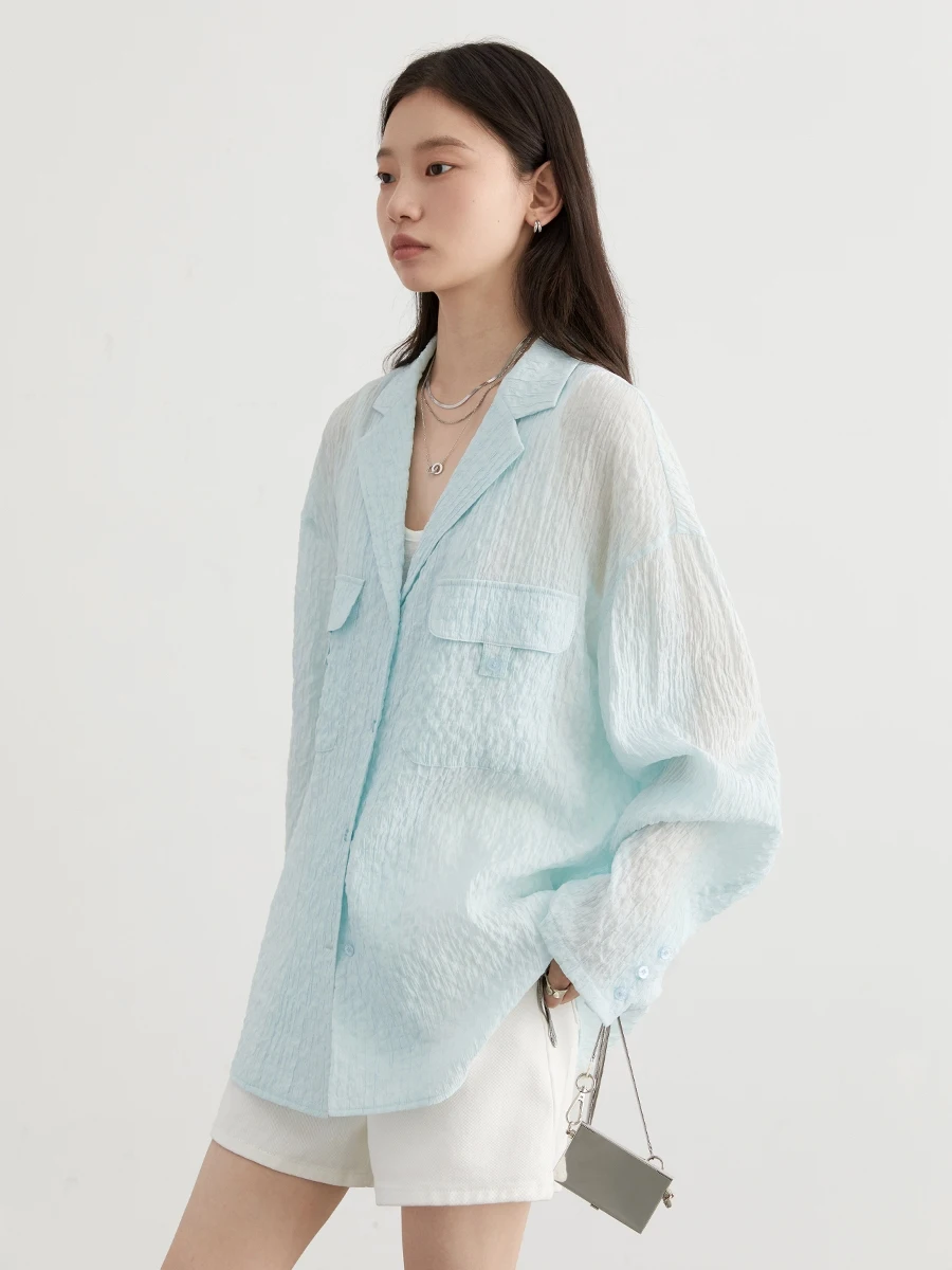 CHIC VEN Women Shirt Casual Loose Turndown Collar Folded Texture Shirt Female Top Casual Woman Blouses Summer 2024