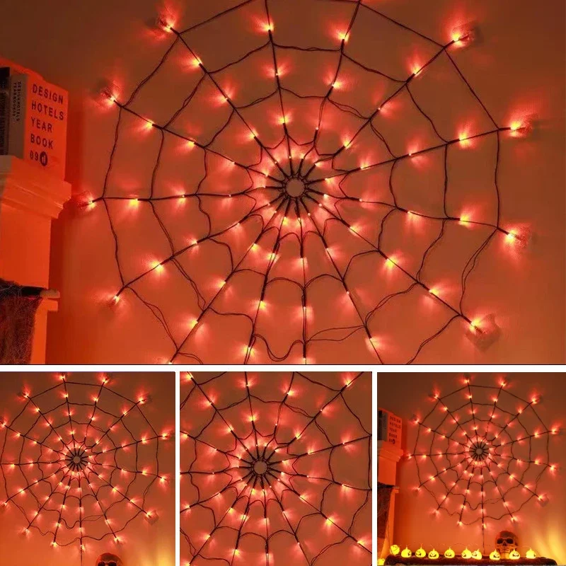 Luzes LED String para Halloween, Spider Web Lights, Net Lights, 8 Modos de Lâmpada, Casa Assombrada, Casa, Janela, Wall Decor