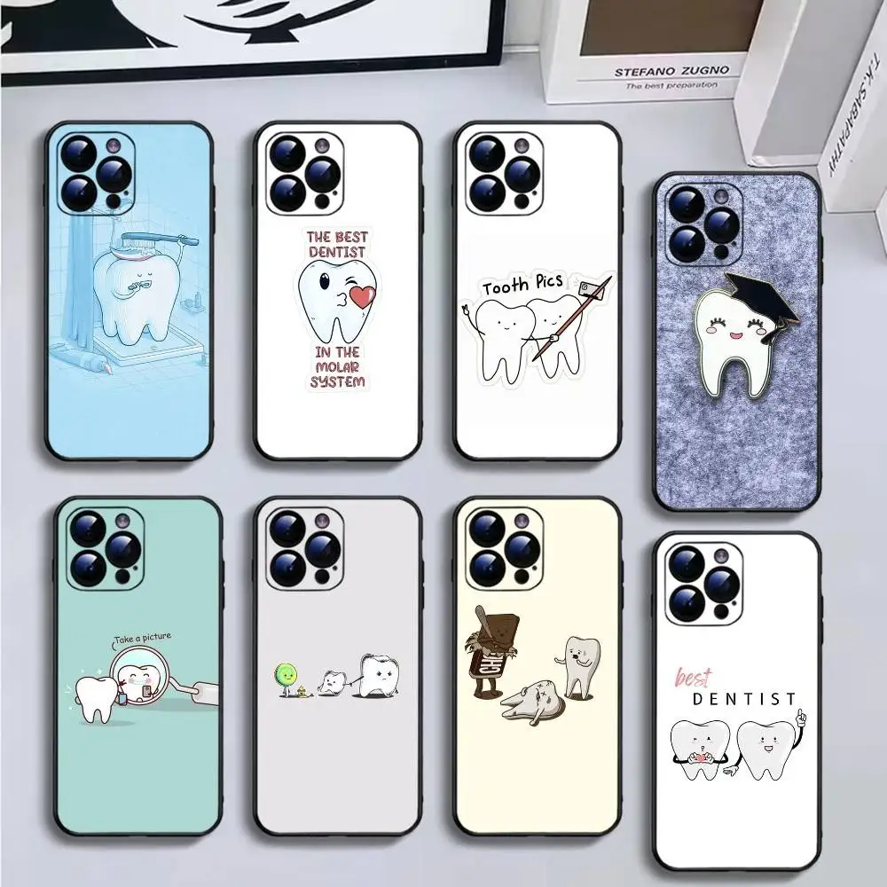 

Tooth Teeth Funny Dentis Phone Case For iPhone16,15,14,13,12,11 Plus,Pro Max,XS,X,XR,SE,Mini,8,7,Soft Black Cover